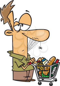 Royalty Free Clipart Image of a Man Waiting With a Grocery Cart