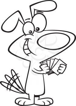 Royalty Free Clipart Image of a Dog Holding Cards