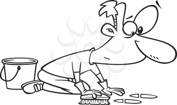 Royalty Free Clipart Image of a Man Scrubbing the Floor