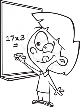 Royalty Free Clipart Image of a Girl Doing Math on a Chalkboard