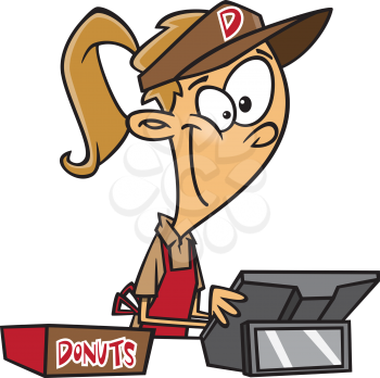 Royalty Free Clipart Image of a Girl Selling Donuts