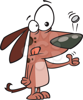 Royalty Free Clipart Image of a Dog Flipping a Coin