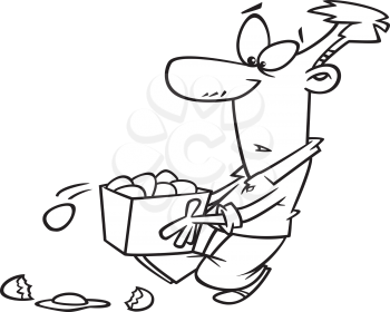 Royalty Free Clipart Image of a Man Spilling Eggs out of a Basket