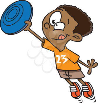 Royalty Free Clipart Image of a Child Catching a Flying Disc