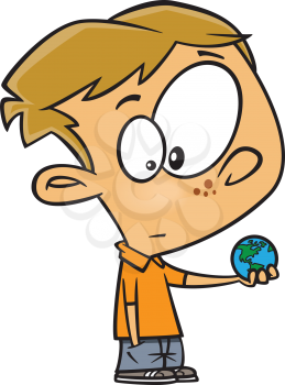 Royalty Free Clipart Image of a Child Holding a Small Globe
