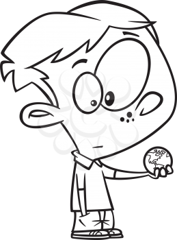 Royalty Free Clipart Image of a Boy Holding a Small Globe