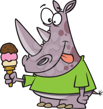 Royalty Free Clipart Image of a Rhino Eating an Ice Cream Cone