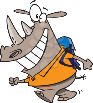Royalty Free Clipart Image of a Rhino Wearing a Backpack