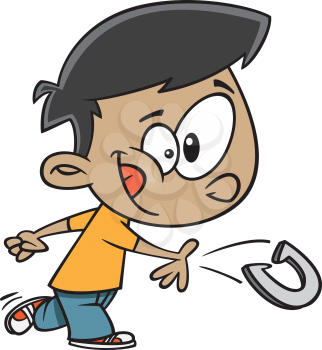 Royalty Free Clipart Image of a Boy Throwing Horseshoes