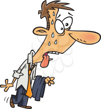 Royalty Free Clipart Image of a Sweating Man Carrying His Jacket