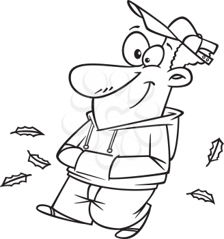 Royalty Free Clipart Image of a Man Going for an Autumn Stroll
