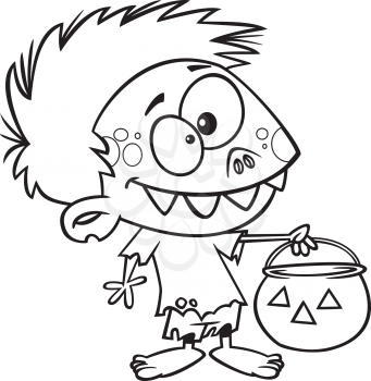 Royalty Free Clipart Image of a Child Dressed as a Zombie for Halloween