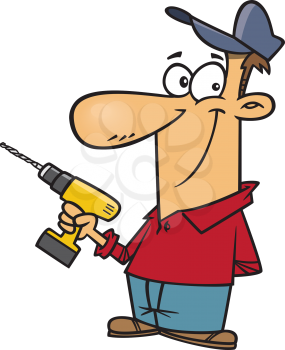 Royalty Free Clipart Image of a Man Holding a Cordless Drill