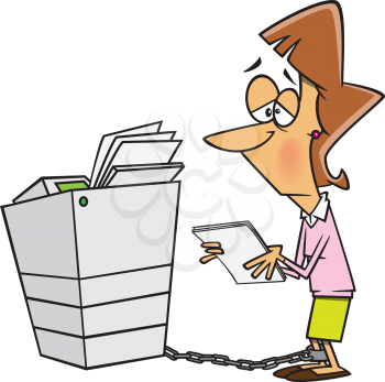 Royalty Free Clipart Image of a Woman using a Copy Machine
