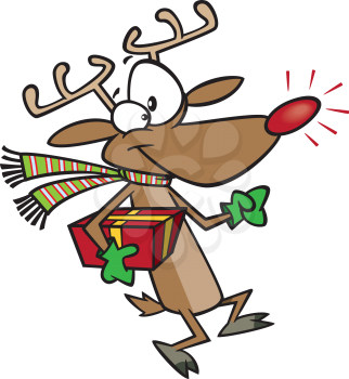 Royalty Free Clipart Image of a Reindeer with a Present