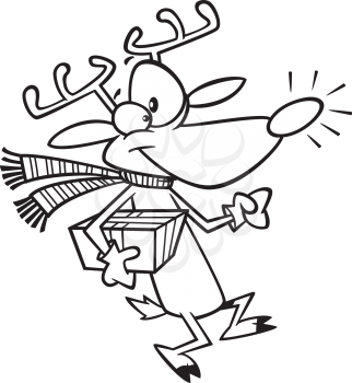 Royalty Free Clipart Image of a Reindeer with a Present