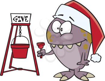 Royalty Free Clipart Image of a Monster Collecting Donations