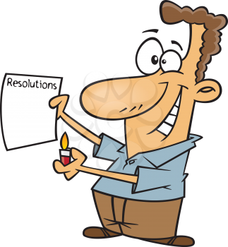 Royalty Free Clipart Image of a Man Burning His Resolutions