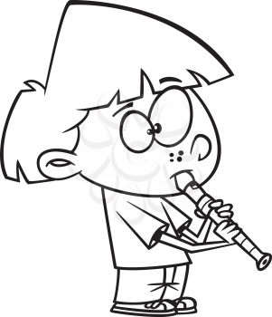 Royalty Free Clipart Image of a Boy Playing a Recorder
