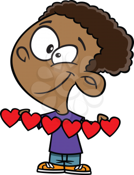 Royalty Free Clipart Image of a Boy with Heart Cut-outs