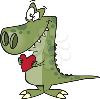 Royalty Free Clipart Image of a Dinosaur with a Heart
