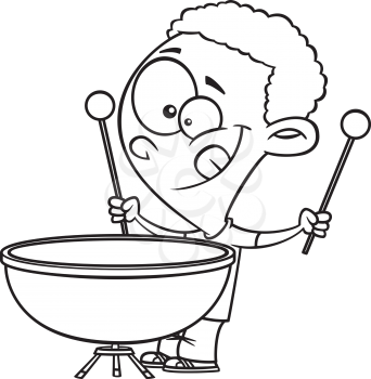 Royalty Free Clipart Image of a Boy Playing a Kettle Drum