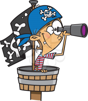 Royalty Free Clipart Image of a Person on the Crows Nest of a Pirate Ship