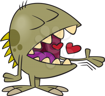 Royalty Free Clipart Image of a Alien Creature Eating Hearts