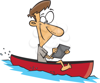 Royalty Free Clipart Image of a Man Floating in a Canoe