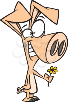 Royalty Free Clipart Image of a Pig with a Flower