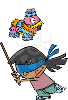 Royalty Free Clipart Image of a Girl Trying to Hit a Piñata 
