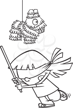 Royalty Free Clipart Image of aGirl Trying to Hit a Pinata