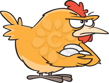 Royalty Free Clipart Image of a Hen Holding Her Eggs