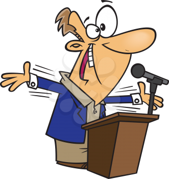 Royalty Free Clipart Image of a Man Giving a Speech at a Podium. 