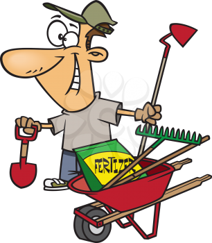 Royalty Free Clipart Image of a Man Gardening 