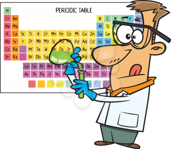 Royalty Free Clipart Image of a Chemist with the Periodic Table