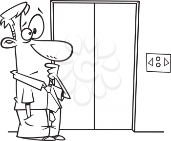 Royalty Free Clipart Image of a Man Waiting for an Elevator