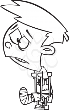 Royalty Free Clipart Image of a Boy with a Broken Leg Walking with Crutches