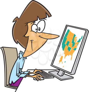 Royalty Free Clipart Image of a Lady Studying Maps - Cartographer