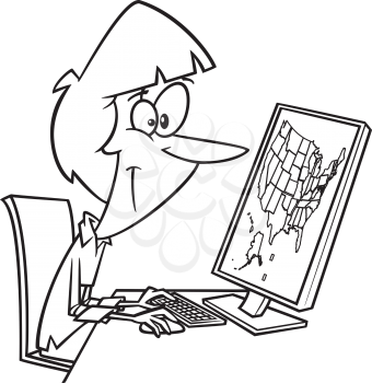 Royalty Free Clipart Image of a Woman Studying Maps - Cartographer