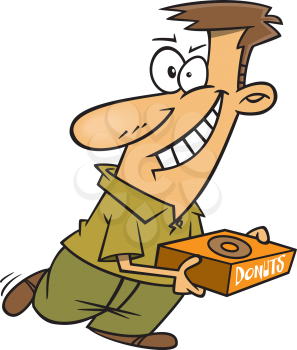 Royalty Free Clipart Image of a Man Hoarding all of the Donuts