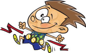 Royalty Free Clipart Image of a Boy Winning a Race