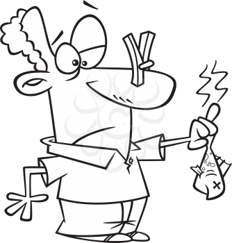Royalty Free Clipart Image of a Man Holding a Stinky Fish