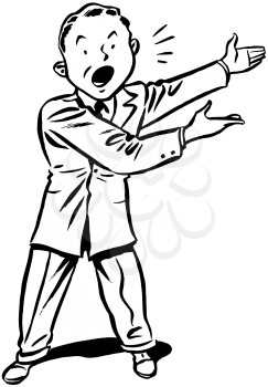 Royalty Free Clipart Image of a Man Announcing Something