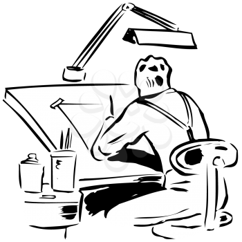 Royalty Free Clipart Image of a Person at a Drafting Table