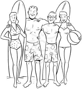 Royalty Free Clipart Image of People at the Beach