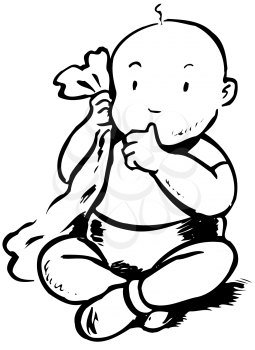 Royalty Free Clipart Image of a Baby Sucking Its Thumb
