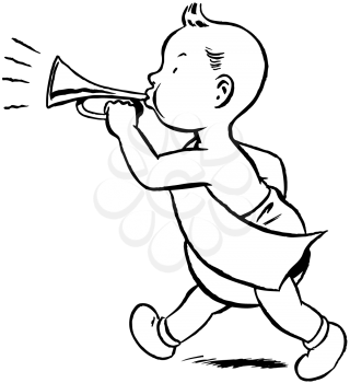 Royalty Free Clipart Image of a Baby Bugler