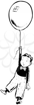 Royalty Free Clipart Image of a Balloon Lifting a Kid