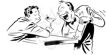 Royalty Free Clipart Image of a Man Talking to a Bartender